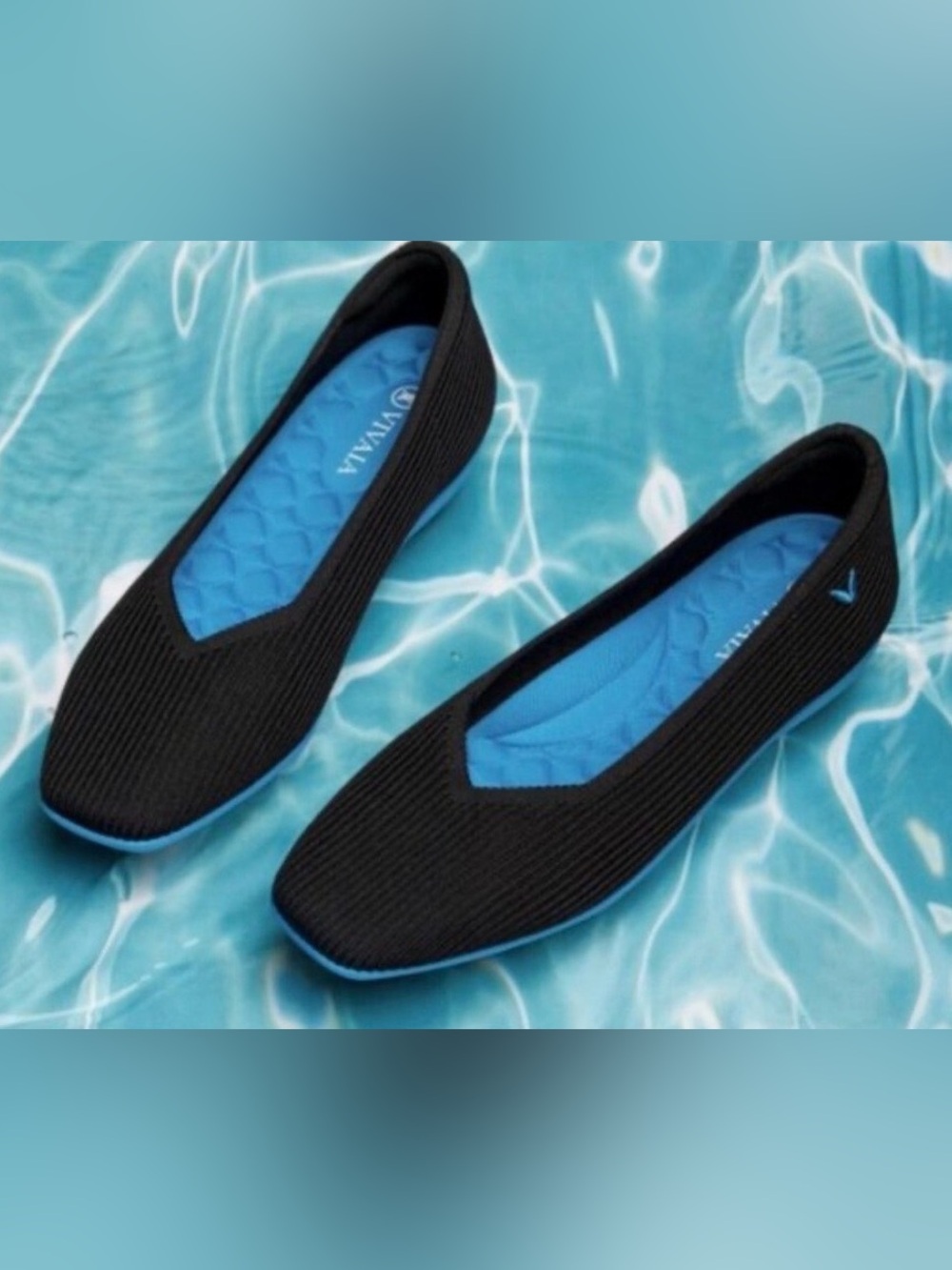 VIVAIA Margot Black Lapis Square Toe Knit Flats Washable EU 40 US 9